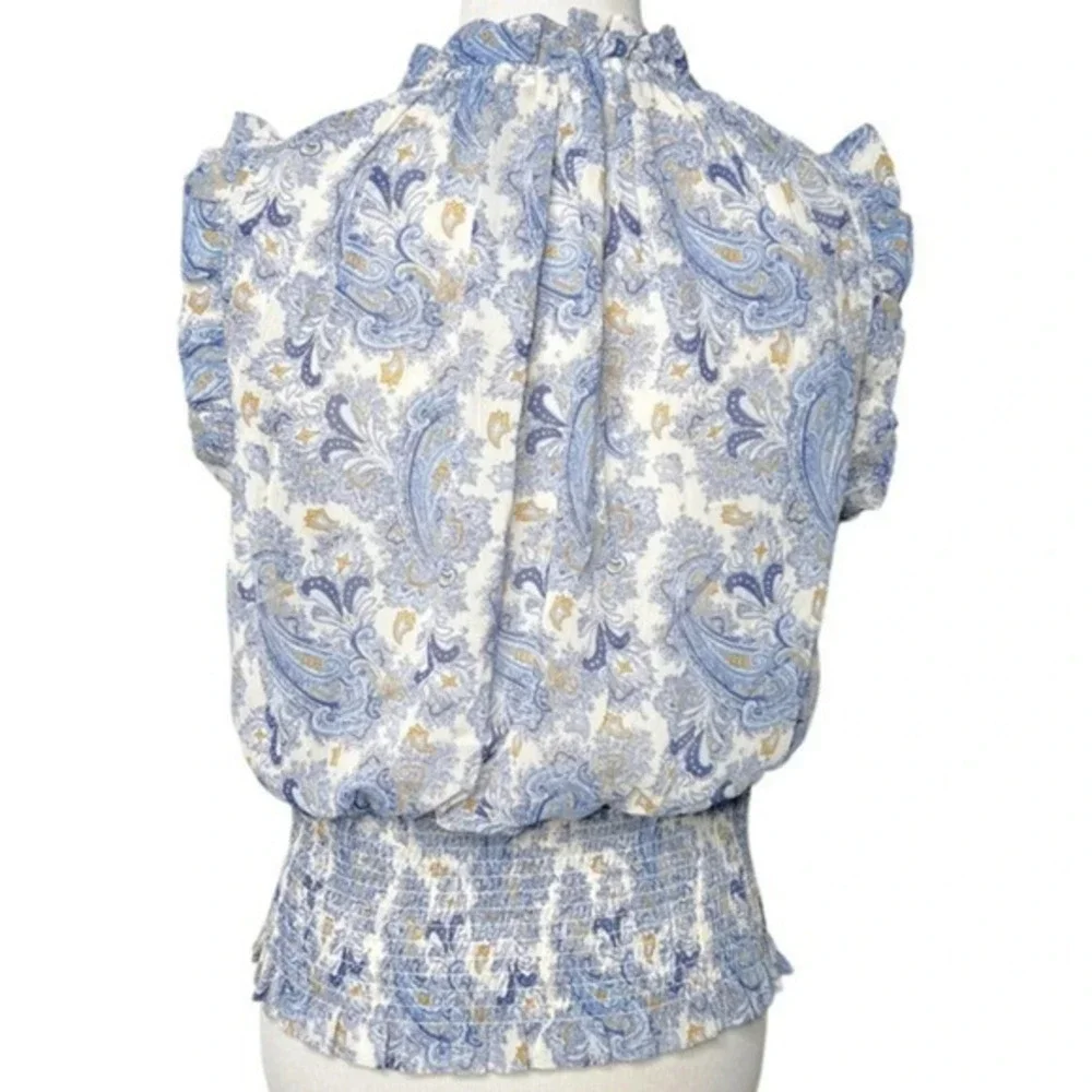 Maison‎ D'Amelie Paisley Sleeveless Ruffle Blouse Top Size Large